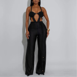 Solid Color Sexy Chestless Backless Strappy Jumpsuit