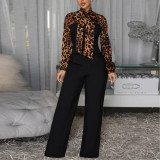 Leopard Print Collared Shirt Casual Suit