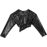 Waist-baring PU Leather Solid Color Casual Jacket