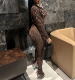 Mesh Printed High-elastic Lace-up Slit Suit