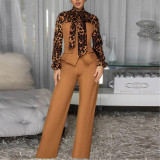 Leopard Print Collared Shirt Casual Suit