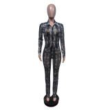 Mesh Sexy Printed Stretch Pants Suit