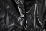 Waist-baring PU Leather Solid Color Casual Jacket