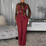 Leopard Print Collared Shirt Casual Suit