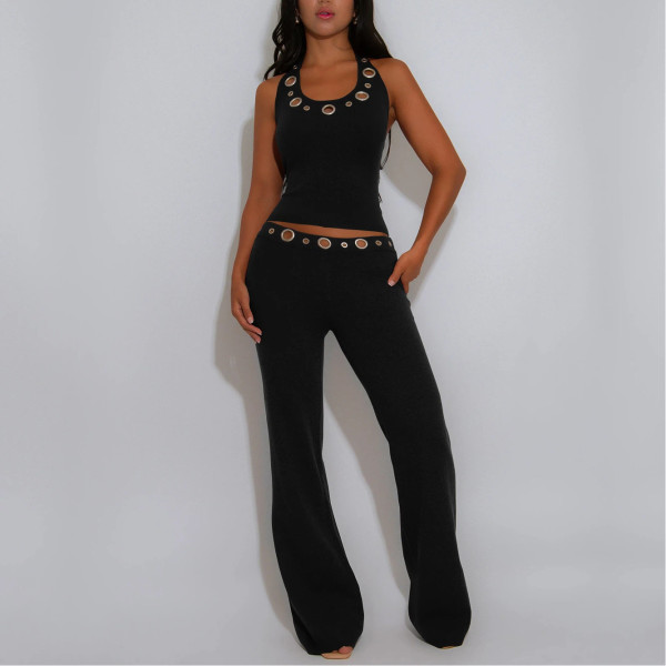 Slim Fit Eyelet Button Top and Trousers Suit