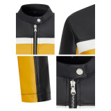 PU Leather Contrast Stitching Motorcycle Leather Jacket