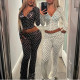 Polka dot letter print sexy navel-baring hoody and pants suit