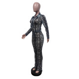 Mesh Sexy Printed Stretch Pants Suit