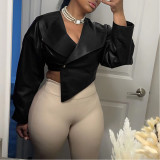 Waist-baring PU Leather Solid Color Casual Jacket