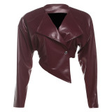 Waist-baring PU Leather Solid Color Casual Jacket