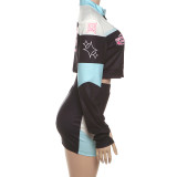 Hot Girl's Hip-hugging Short Skirt Suit with Crop Top