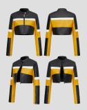 PU Leather Contrast Stitching Motorcycle Leather Jacket