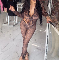 Mesh Printed High-elastic Lace-up Slit Suit