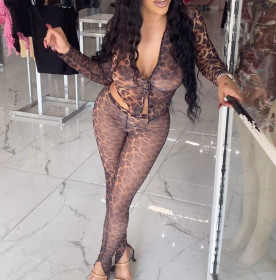 Mesh Printed High-elastic Lace-up Slit Suit