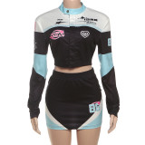 Hot Girl's Hip-hugging Short Skirt Suit with Crop Top