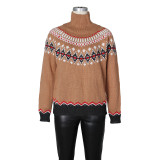 Retro Contrasting Ethnic Style Knitted Sweater Fashionable Loose Warm Top