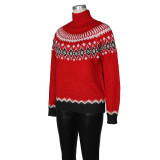 Retro Contrasting Ethnic Style Knitted Sweater Fashionable Loose Warm Top