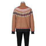 Retro Contrasting Ethnic Style Knitted Sweater Fashionable Loose Warm Top