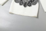 V-neck Slim Fit Lace Contrast Patchwork Hip-hugging Short Skirt
