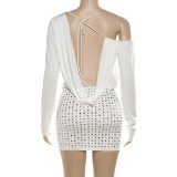 Backless Lace-up Shoulder Bag Hip Studded Dress