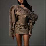 PU Leather Raw Edge Sexy Waist-hugging Hip Dress