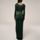 Solid Color See-through Gauze Patchwork Dress Fashion Tight Long Skirt