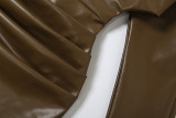 PU Leather Raw Edge Sexy Waist-hugging Hip Dress