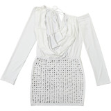 Backless Lace-up Shoulder Bag Hip Studded Dress