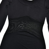 Solid Color See-through Gauze Patchwork Dress Fashion Tight Long Skirt