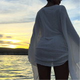 Swing Collar Bell Sleeves Solid Color Hip-hugging Short Skirt