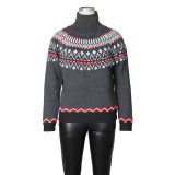Retro Contrasting Ethnic Style Knitted Sweater Fashionable Loose Warm Top