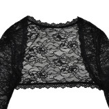 Lace See-through Shawl Long-sleeved Top Sexy Tight Tube Top Fishtail Skirt Suit