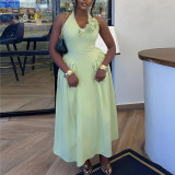 Halterneck V-neck Three-dimensional Flower Slim Dress