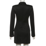 Waist-hugging Short Skirt Solid Color Long-sleeved Dress