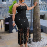 Suspender Tassel Hip-hugging Dress with Bubble Beads