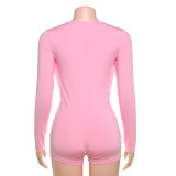 Deep V low-cut solid color slimming jumpsuit