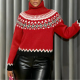 Retro Contrasting Ethnic Style Knitted Sweater Fashionable Loose Warm Top