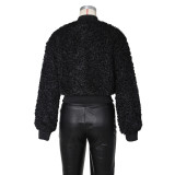 Imitation Sherpa Short Jacket Loose Plush Baseball Jacket