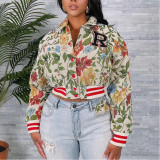 Retro Printed Baseball Uniform Loose Jacket Short Coat