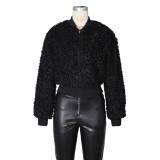 Imitation Sherpa Short Jacket Loose Plush Baseball Jacket