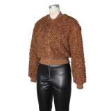 Imitation Sherpa Short Jacket Loose Plush Baseball Jacket