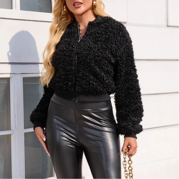 Imitation Sherpa Short Jacket Loose Plush Baseball Jacket