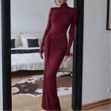 High Neck Long Sleeve Patchwork Strap Dress