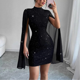 Tight Sexy Hottie Party Hip Skirt with Lantern Sleeves and Collar