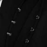 Hollow Hook Top Zipper Trousers Sexy Tight Two Piece Set