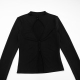 Hollow Hook Top Zipper Trousers Sexy Tight Two Piece Set