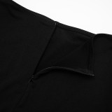 Hollow Hook Top Zipper Trousers Sexy Tight Two Piece Set