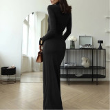 High Neck Long Sleeve Patchwork Strap Dress