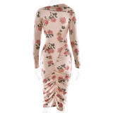 Long Sleeve Bodycon Printed Dress