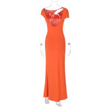 Backless Waist Solid Color Short Sleeve Dress